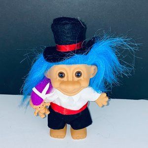 Russ Troll Doll Magician Black Top Hat Satiny Suit Attire Mini Troll Toy Figure